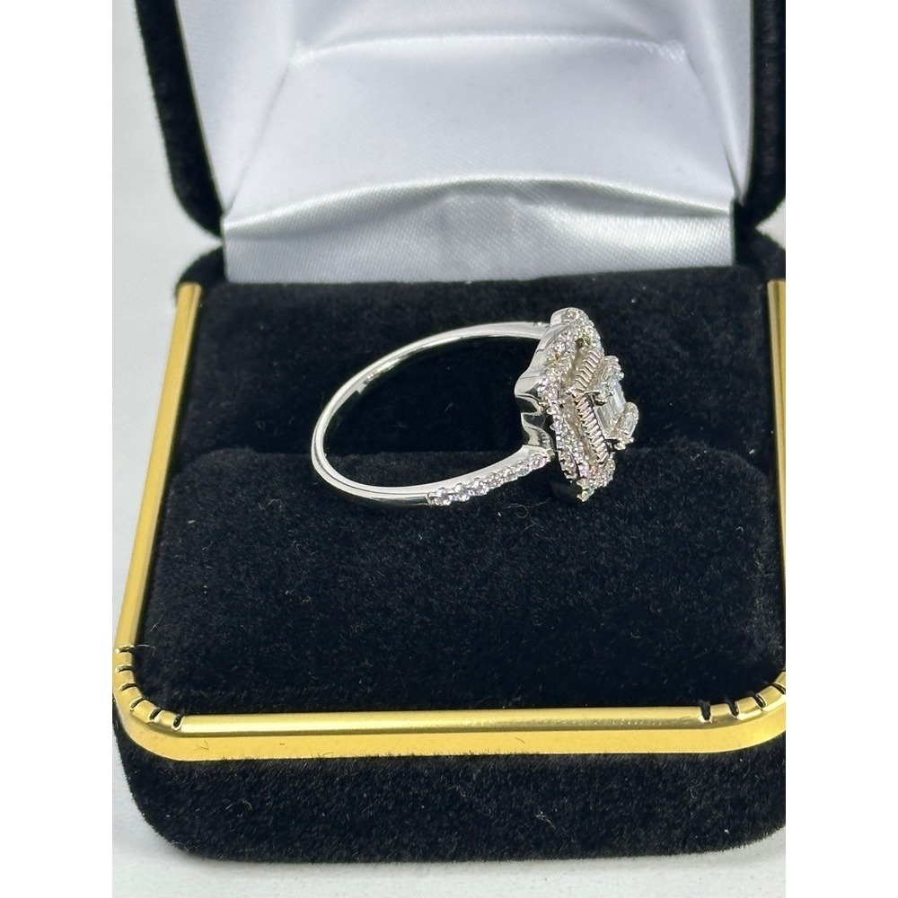 Sterling Silver Emerald Cut Cubic Zirconia Halo Engagement Ring Size 8.5 CZ 925 - Picture 7 of 9